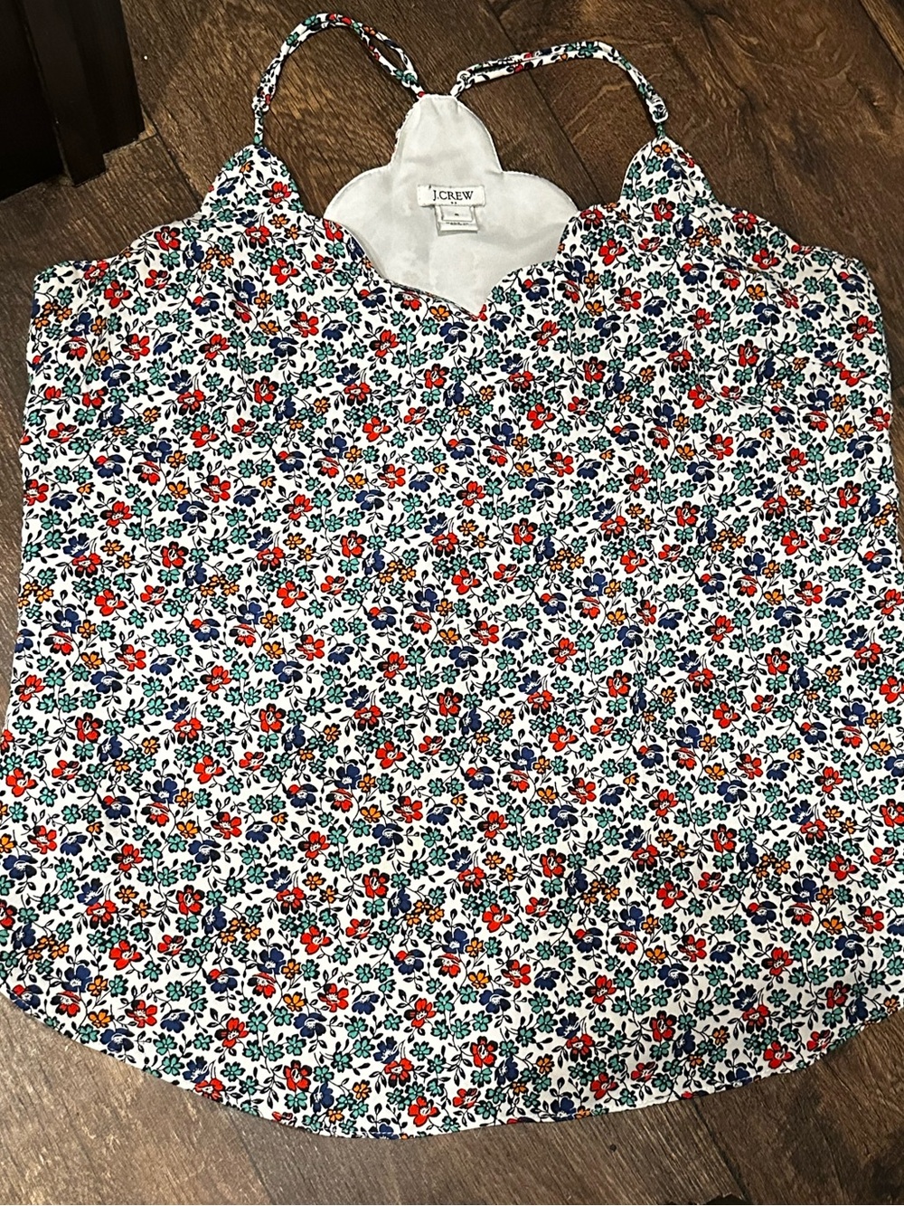 J. Crew White Camisole with Red, Blue and Green Floral Print